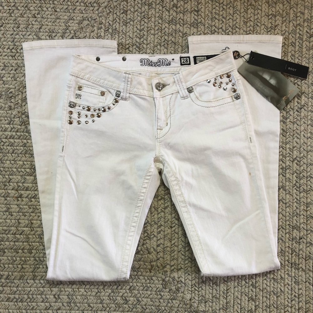 Miss Me White Stretch Bootcut Jeans